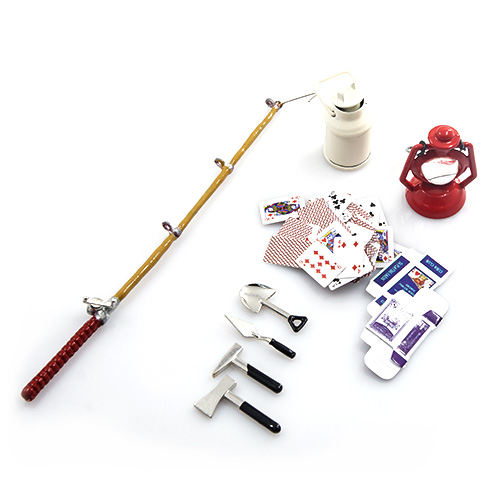 1/10 RC Crawler Camping Accessory Combo w/ Oil Lamp, Fishing Rod, Poker Card, Milk Can, Tools Set